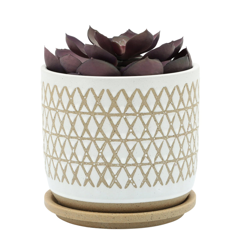 6" CRISS/CROSS PLANTER W/ SAUCER, BEIGE - Al Rugaib Furniture