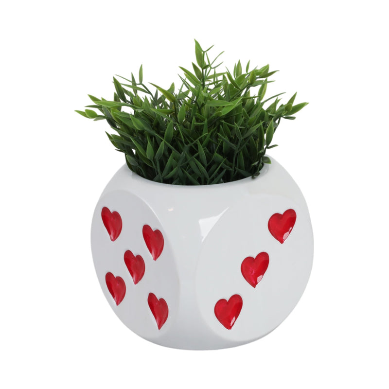 6" Dice Planter, White/red - Al Rugaib Furniture
