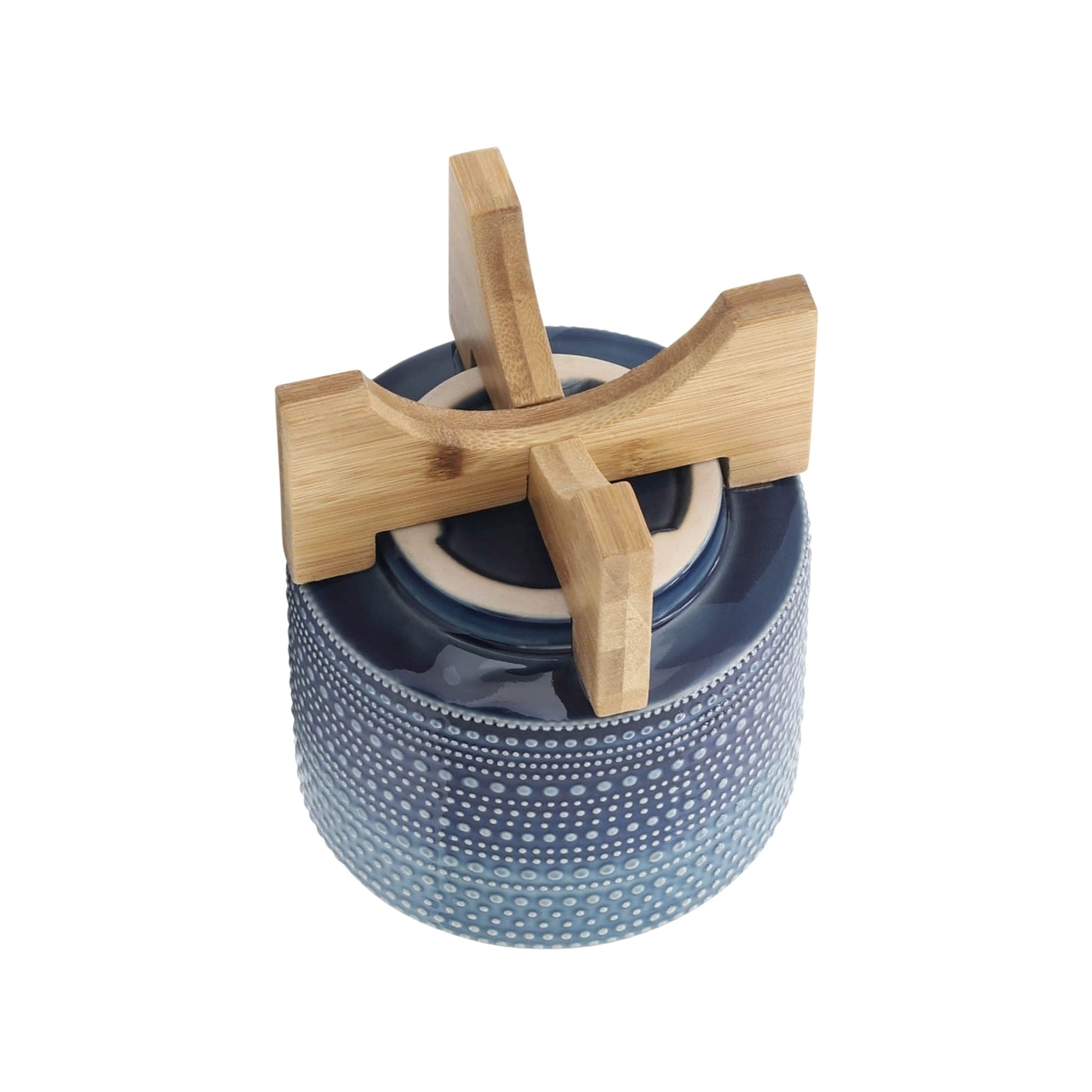 6" DOTTED PLANTER W/ WOOD STAND, BLUE Outdoor Planters| Sagebrook Home