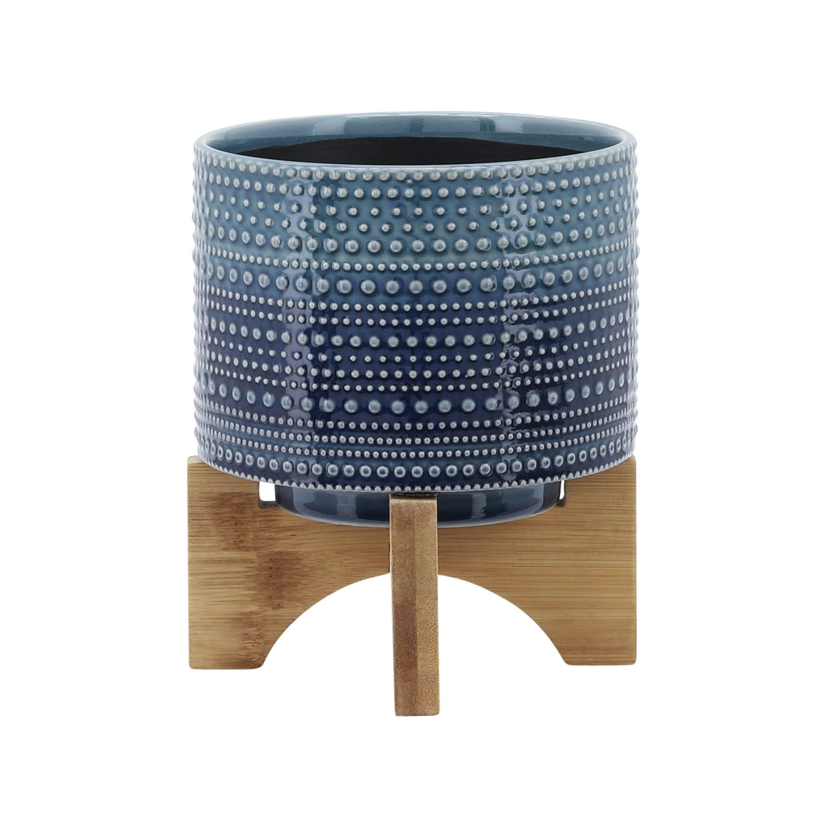 6" DOTTED PLANTER W/ WOOD STAND, BLUE Outdoor Planters| Sagebrook Home
