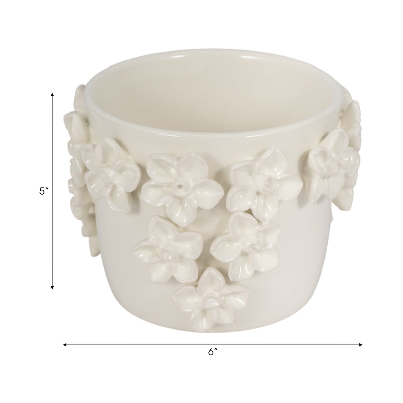 6" Floral Applique Planter, Ivory - Al Rugaib Furniture
