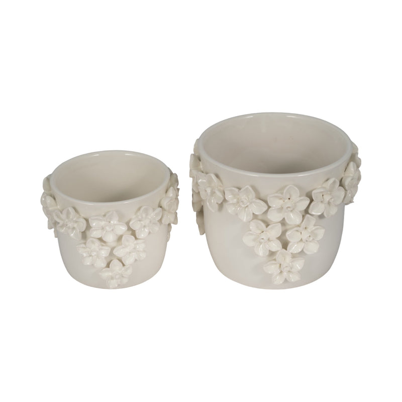 6" Floral Applique Planter, Ivory - Al Rugaib Furniture