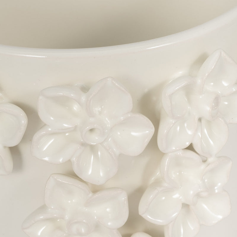 6" Floral Applique Planter, Ivory - Al Rugaib Furniture