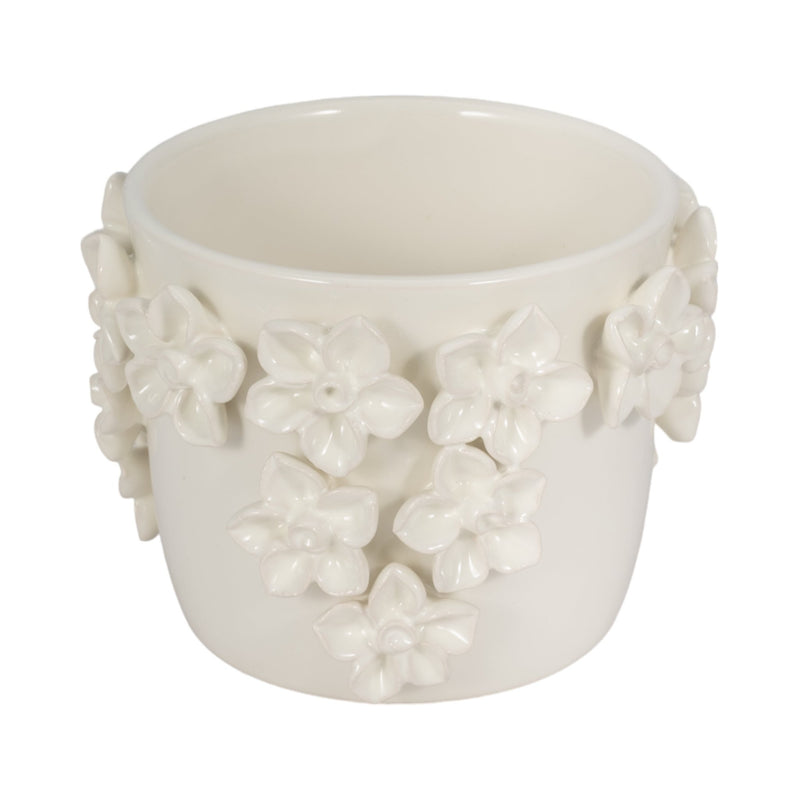 6" Floral Applique Planter, Ivory - Al Rugaib Furniture
