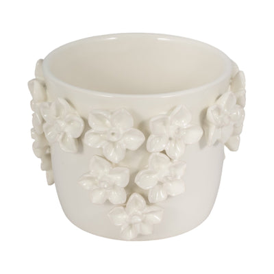 6" Floral Applique Planter, Ivory - Al Rugaib Furniture