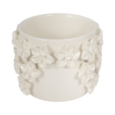 6" Floral Applique Planter, Ivory - Al Rugaib Furniture