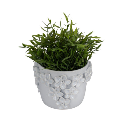 6" Floral Applique Planter, White - Al Rugaib Furniture