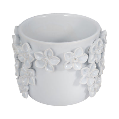 6" Floral Applique Planter, White - Al Rugaib Furniture