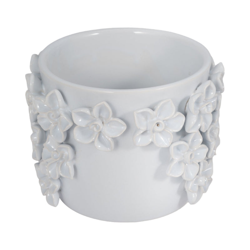 6" Floral Applique Planter, White - Al Rugaib Furniture