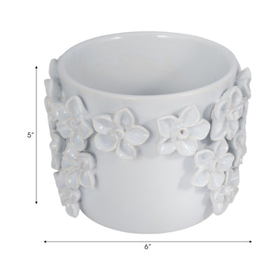 6" Floral Applique Planter, White - Al Rugaib Furniture