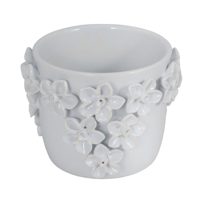 6" Floral Applique Planter, White - Al Rugaib Furniture
