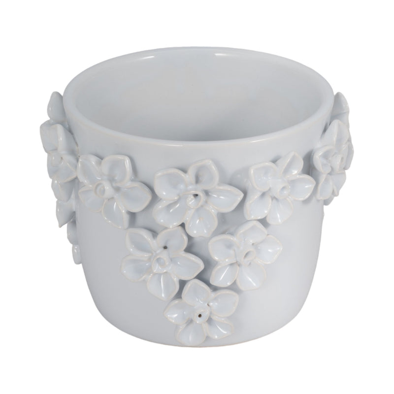 6" Floral Applique Planter, White - Al Rugaib Furniture