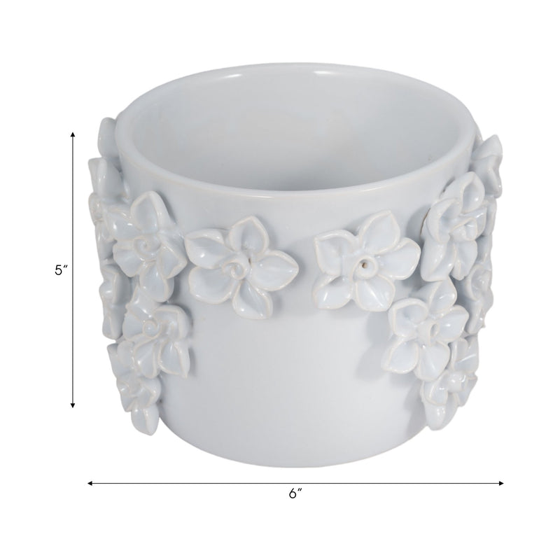 6" Floral Applique Planter, White - Al Rugaib Furniture