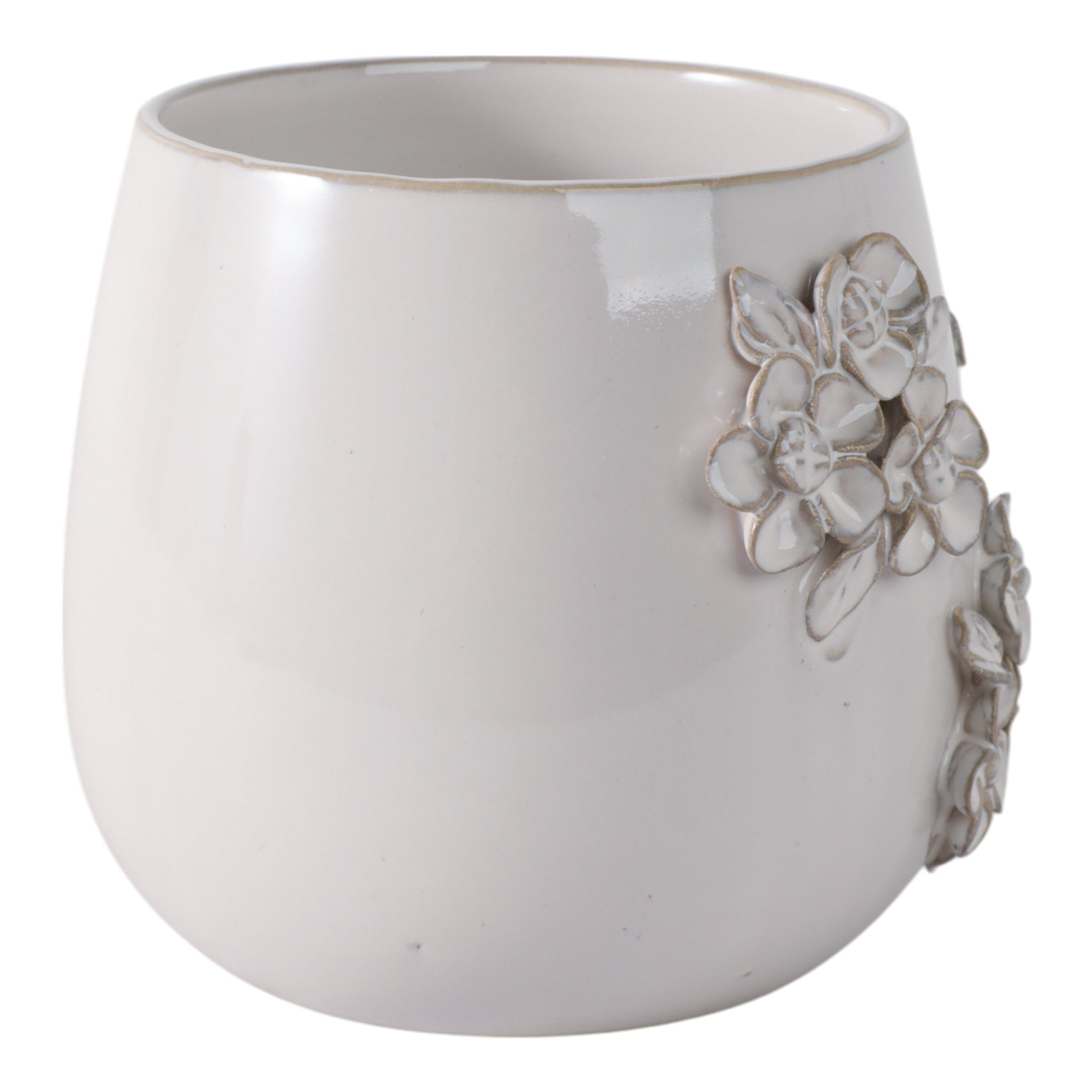 6" FLOWER BUNCHES APPLIQUE PLANTER, IVORY Planter| Sagebrook Home