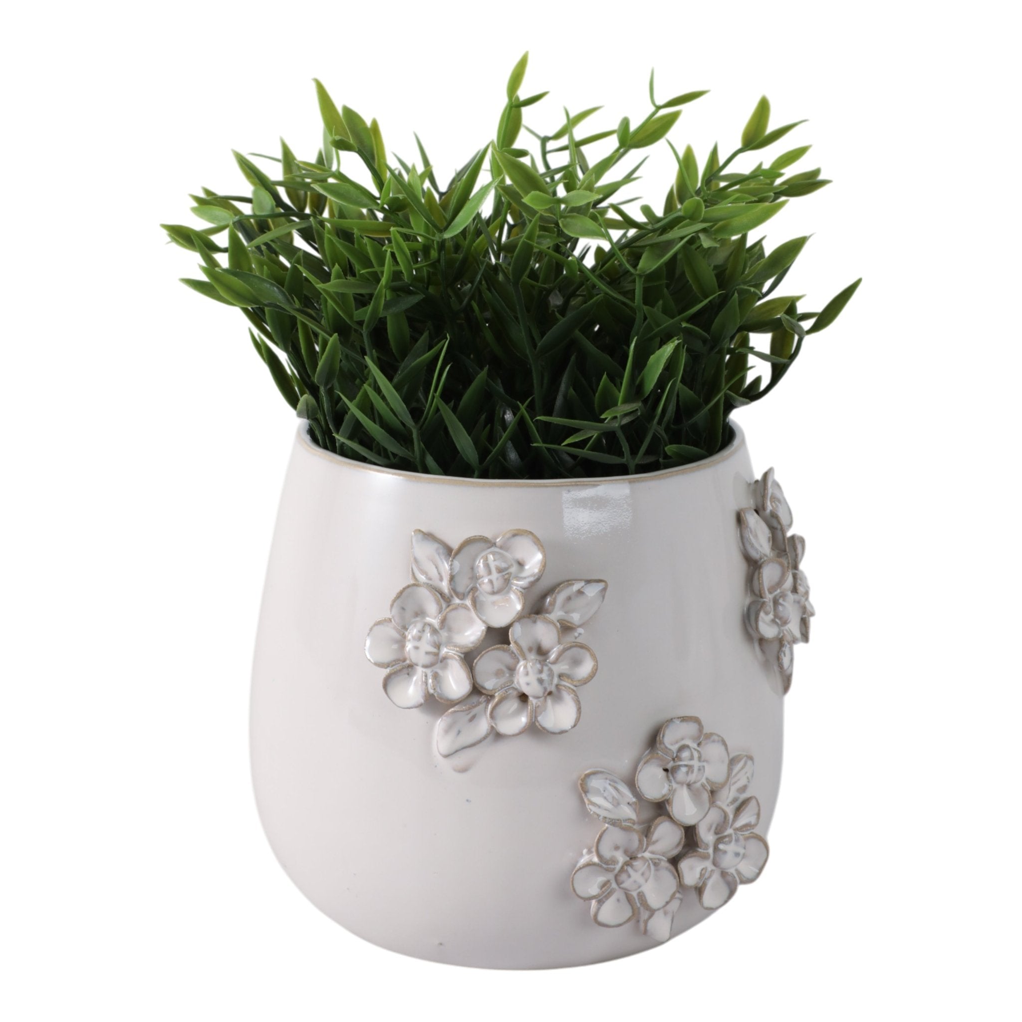 6" FLOWER BUNCHES APPLIQUE PLANTER, IVORY Planter| Sagebrook Home