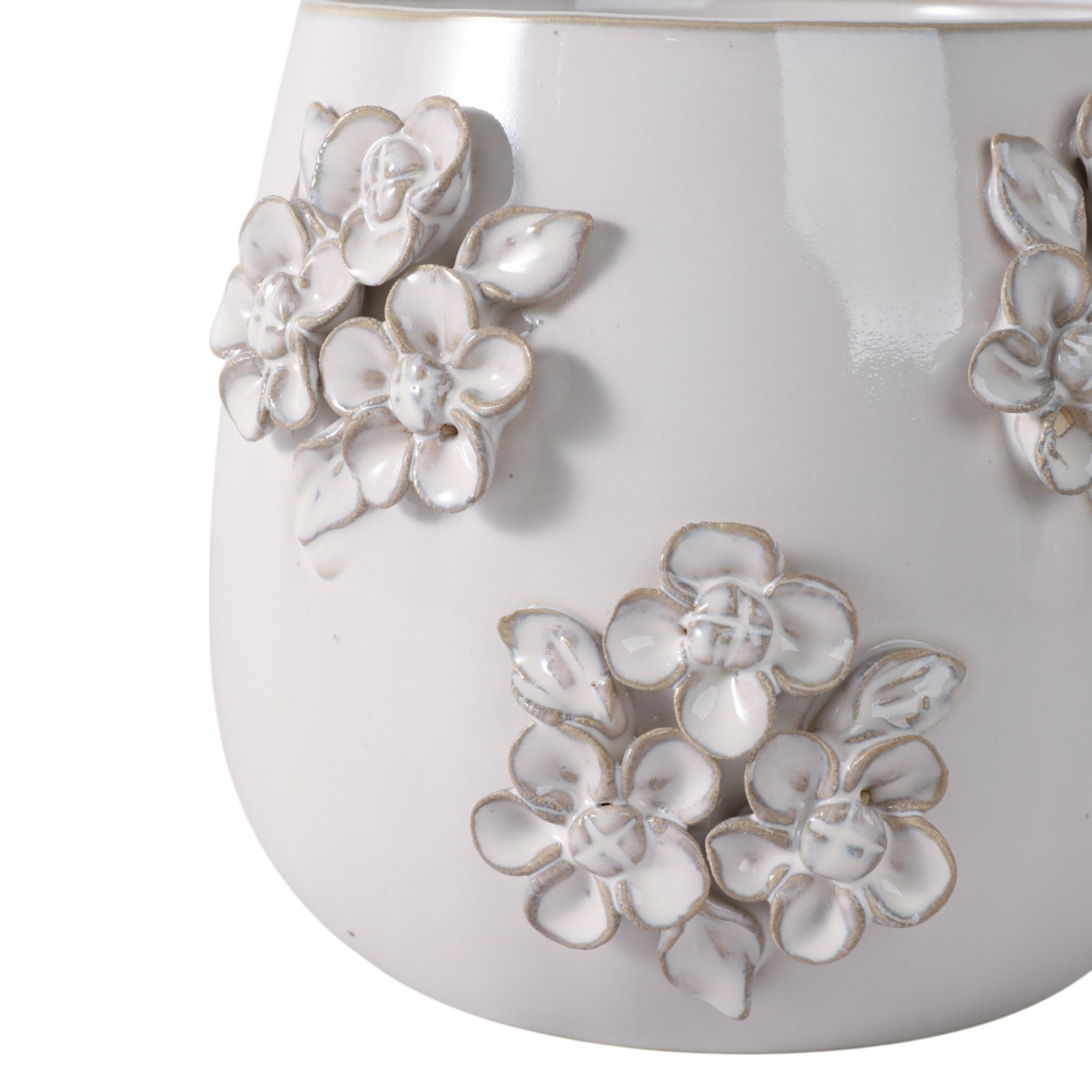 6" FLOWER BUNCHES APPLIQUE PLANTER, IVORY Planter| Sagebrook Home