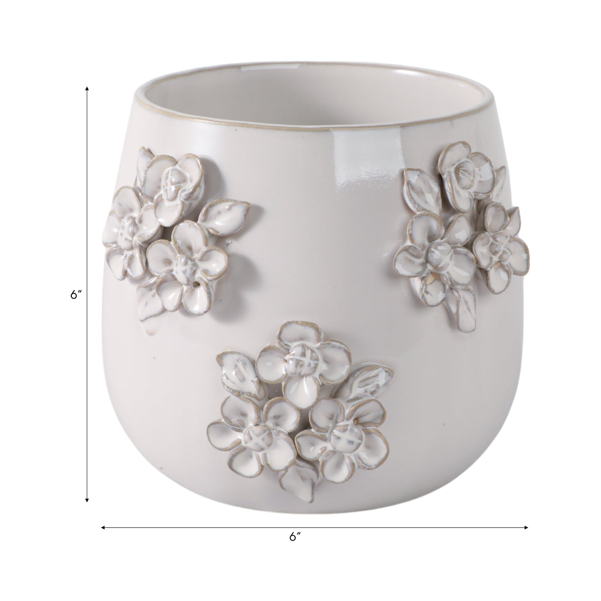 6" FLOWER BUNCHES APPLIQUE PLANTER, IVORY Planter| Sagebrook Home