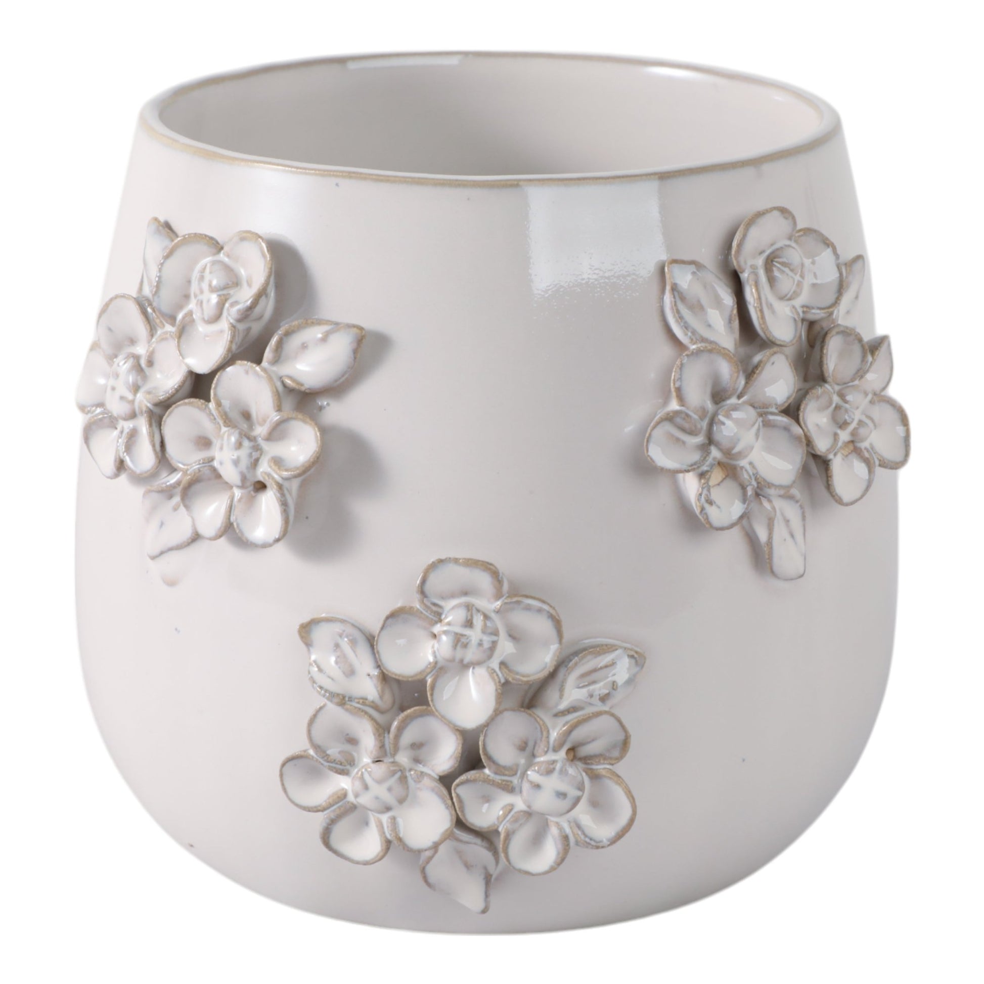 6" FLOWER BUNCHES APPLIQUE PLANTER, IVORY Planter| Sagebrook Home