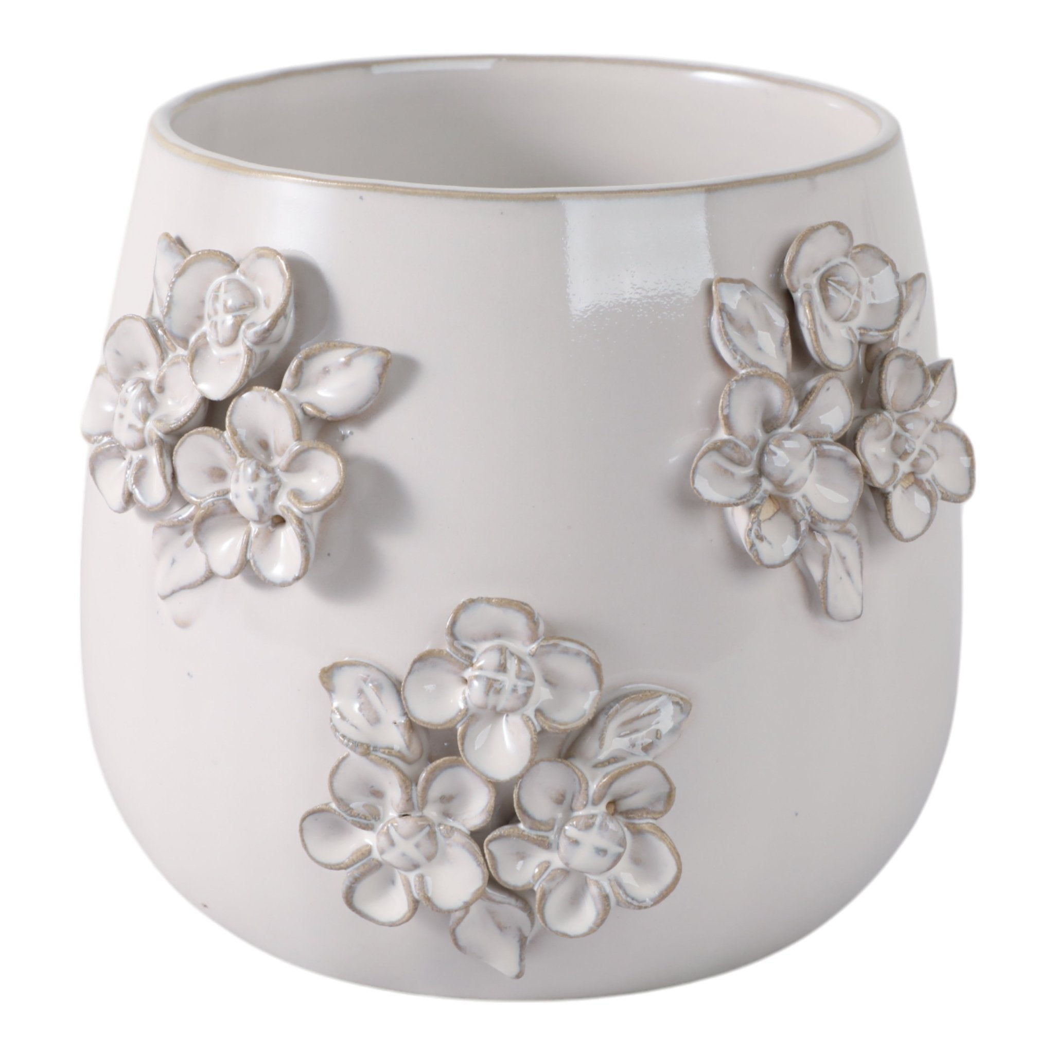 6" FLOWER BUNCHES APPLIQUE PLANTER, IVORY Planter| Sagebrook Home