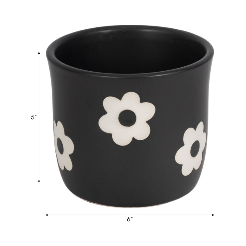 6" Flower Power Planter, Black/white - Al Rugaib Furniture