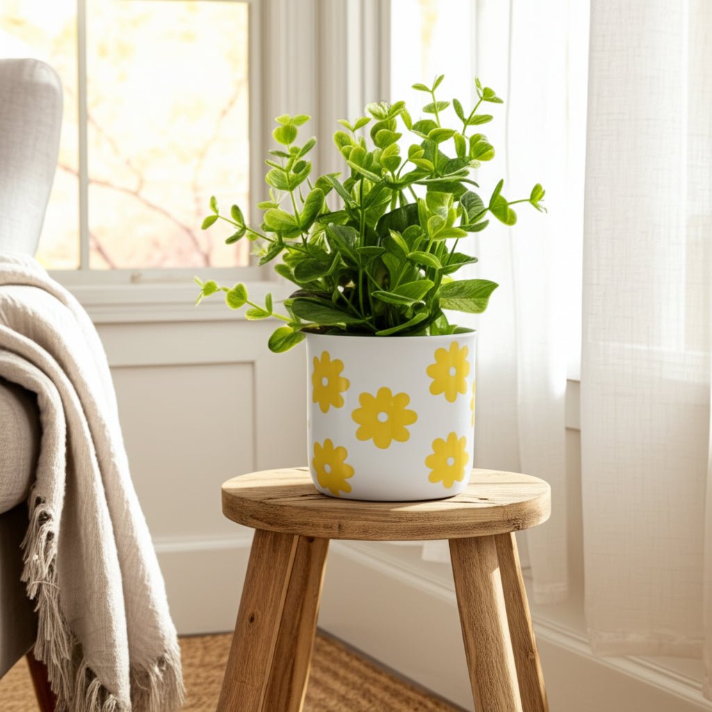 6" Flower Power Planter, White/yellow Planter| Sagebrook Home