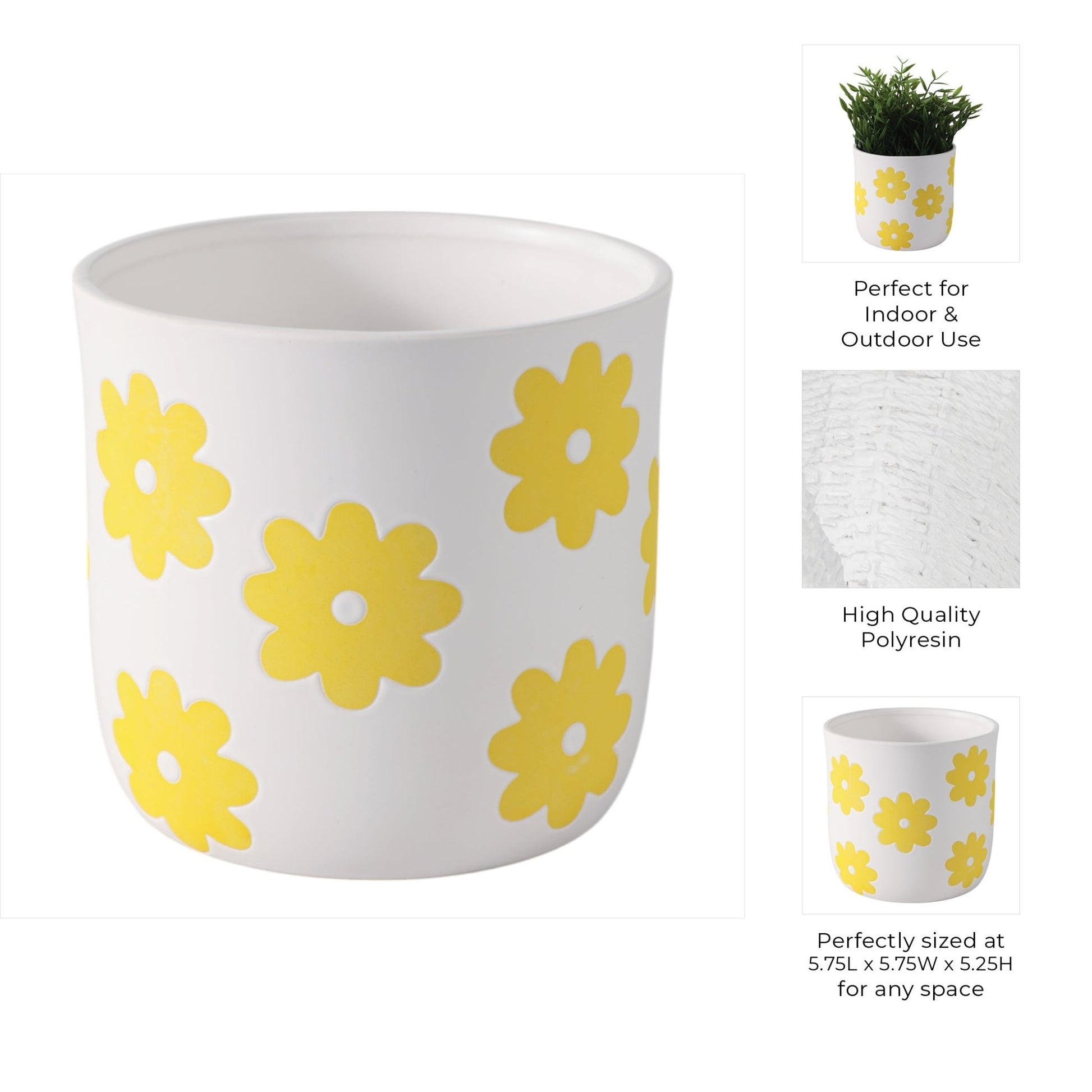 6" Flower Power Planter, White/yellow Planter| Sagebrook Home