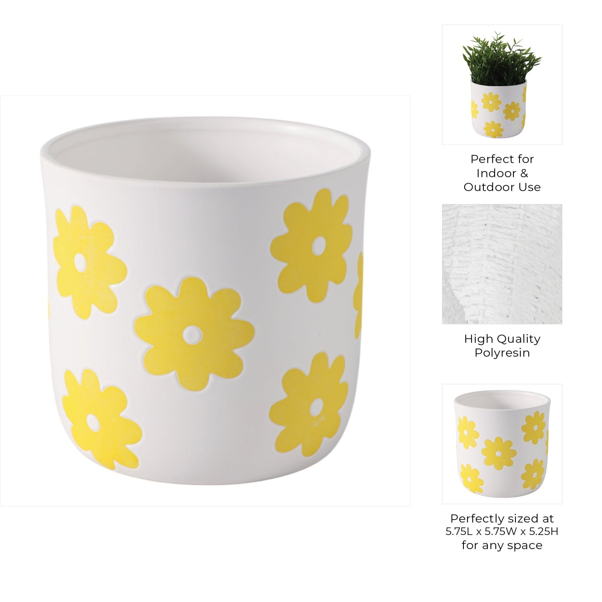 6" Flower Power Planter, White/yellow Planter| Sagebrook Home