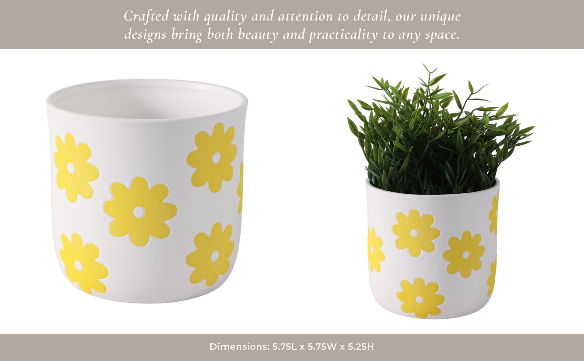 6" Flower Power Planter, White/yellow Planter| Sagebrook Home
