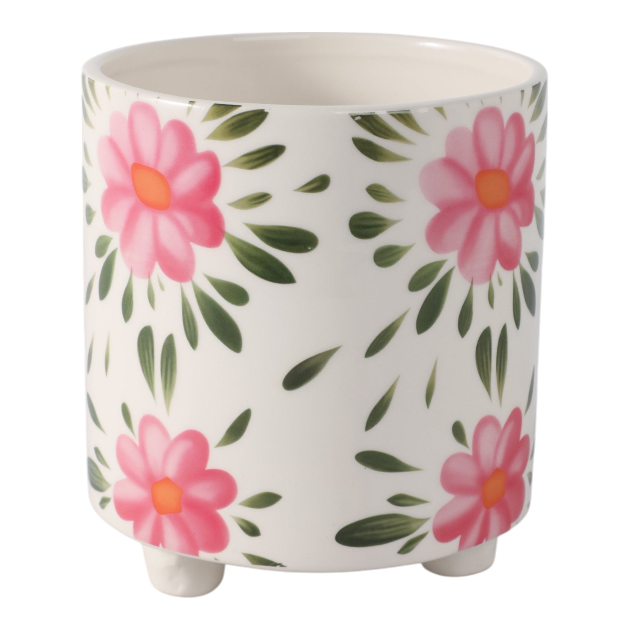 6" Footed Hand Painted Pink Flower Planter, Multi Planter| Sagebrook Home