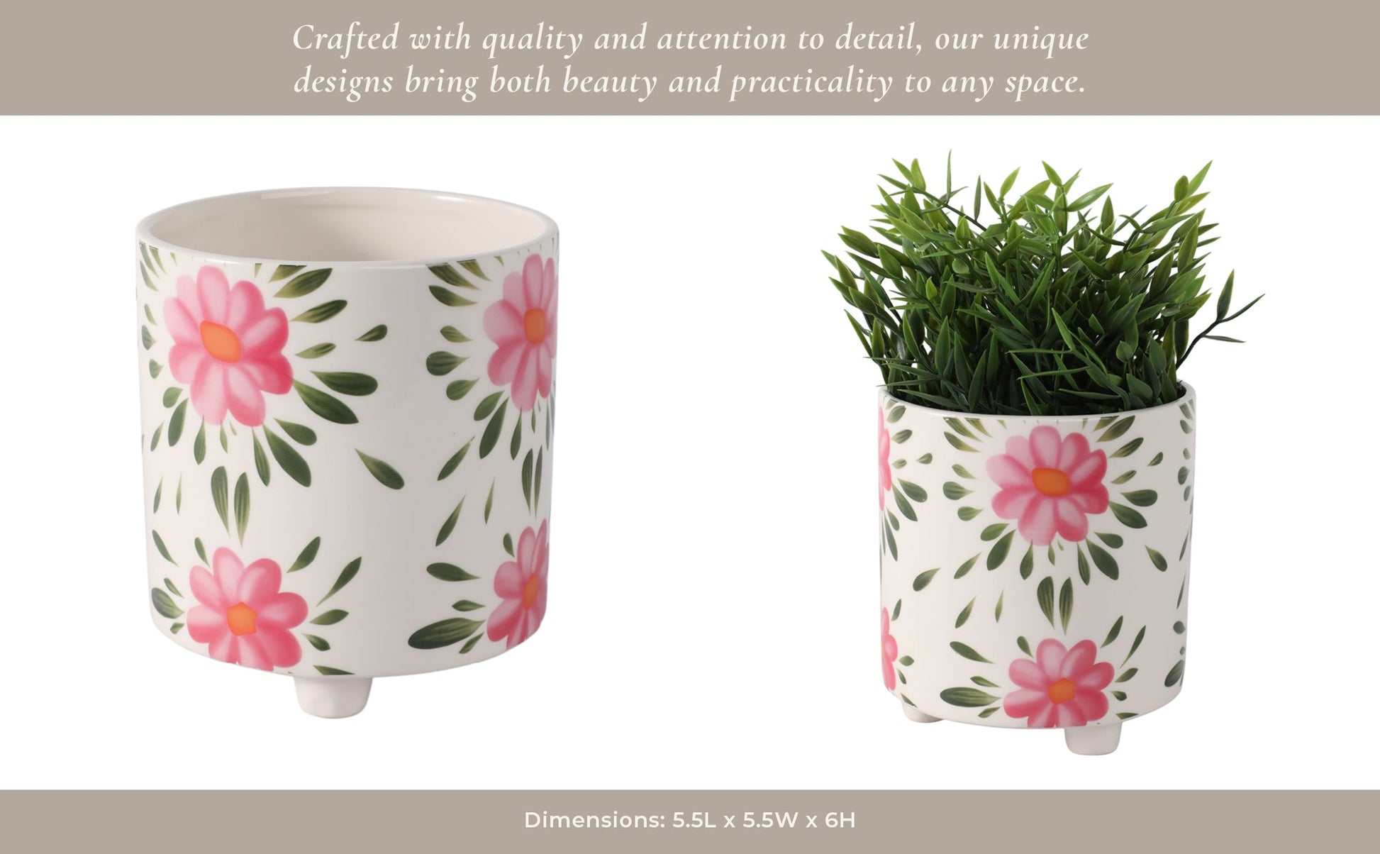 6" Footed Hand Painted Pink Flower Planter, Multi Planter| Sagebrook Home