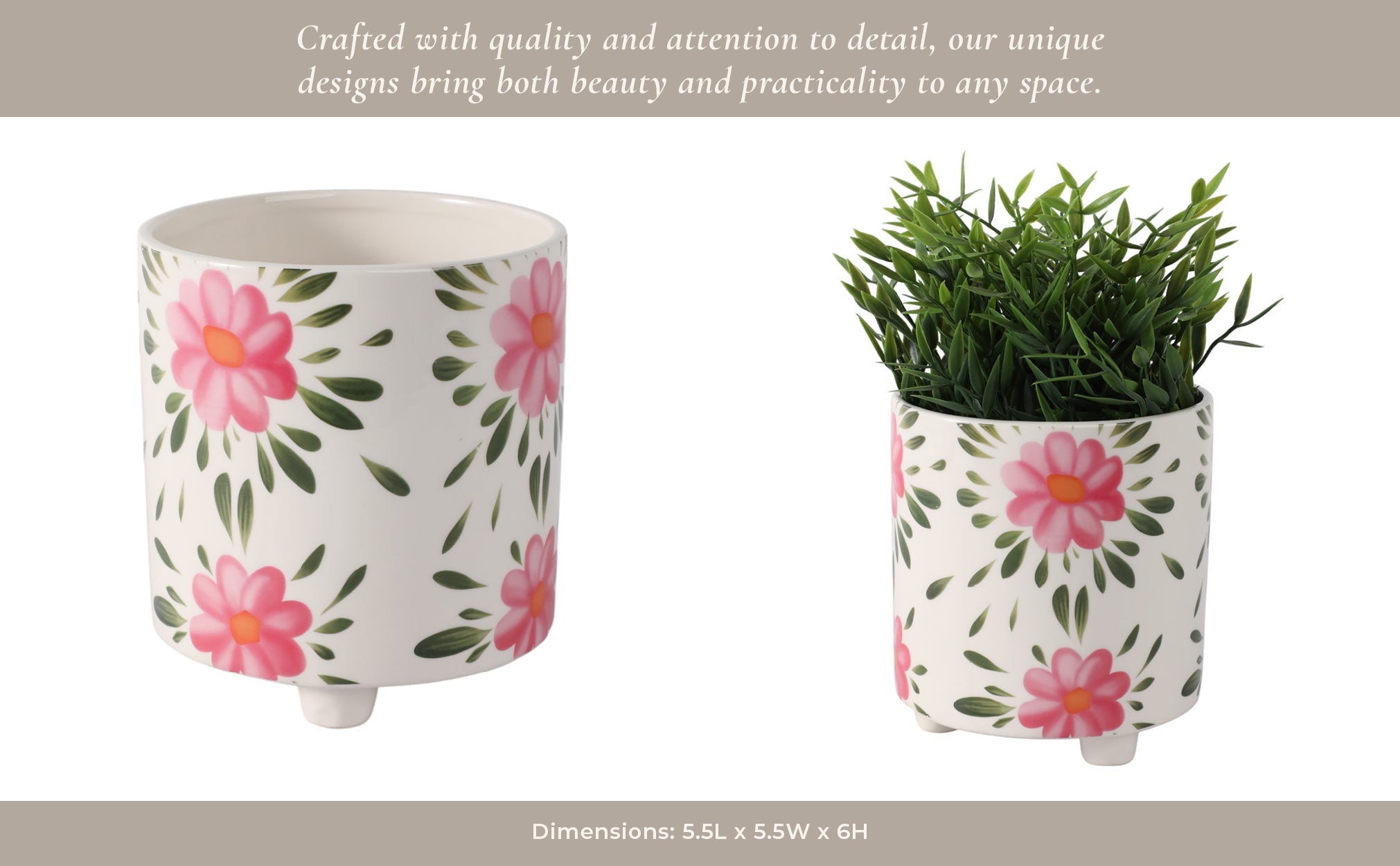 6" Footed Hand Painted Pink Flower Planter, Multi Planter| Sagebrook Home