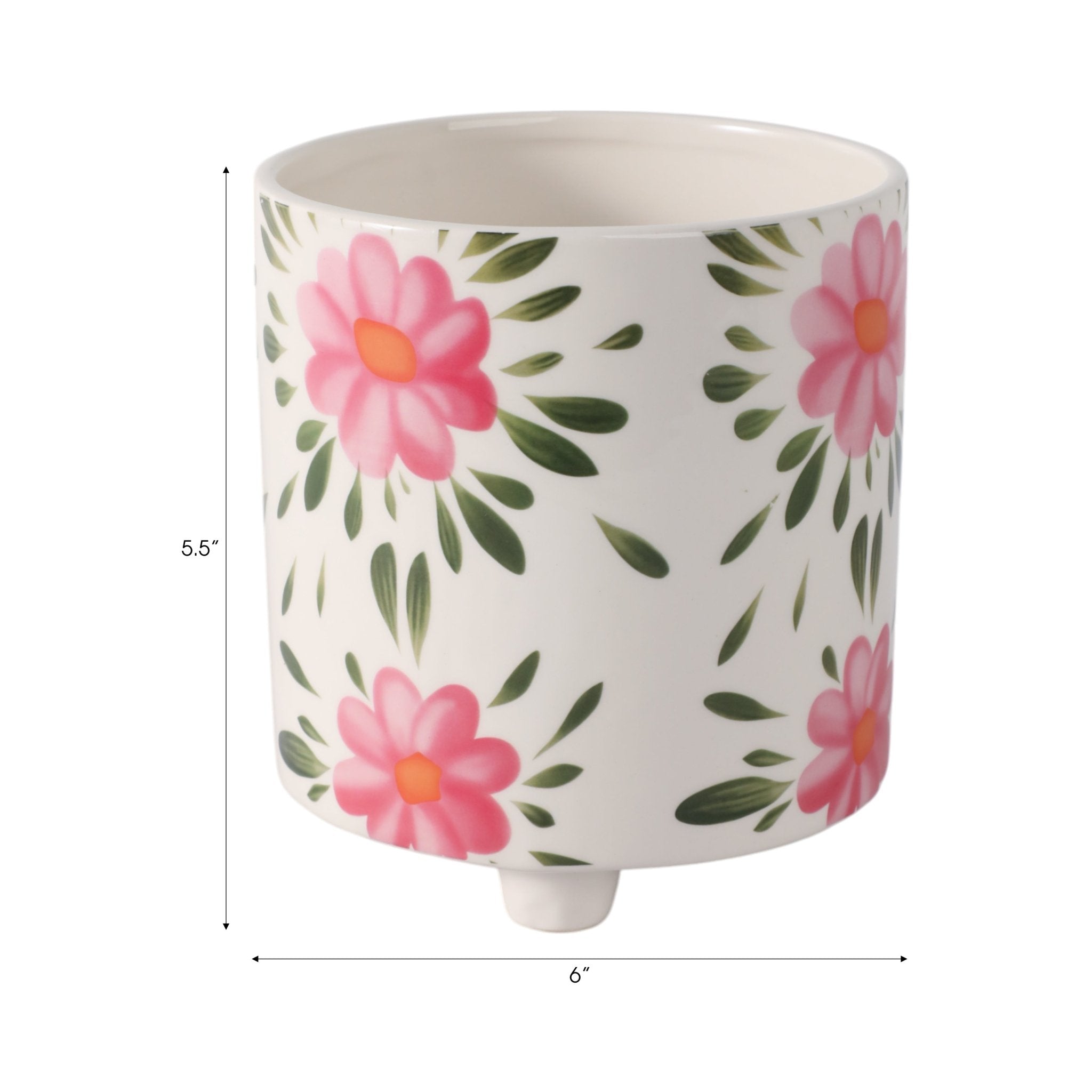 6" Footed Hand Painted Pink Flower Planter, Multi Planter| Sagebrook Home