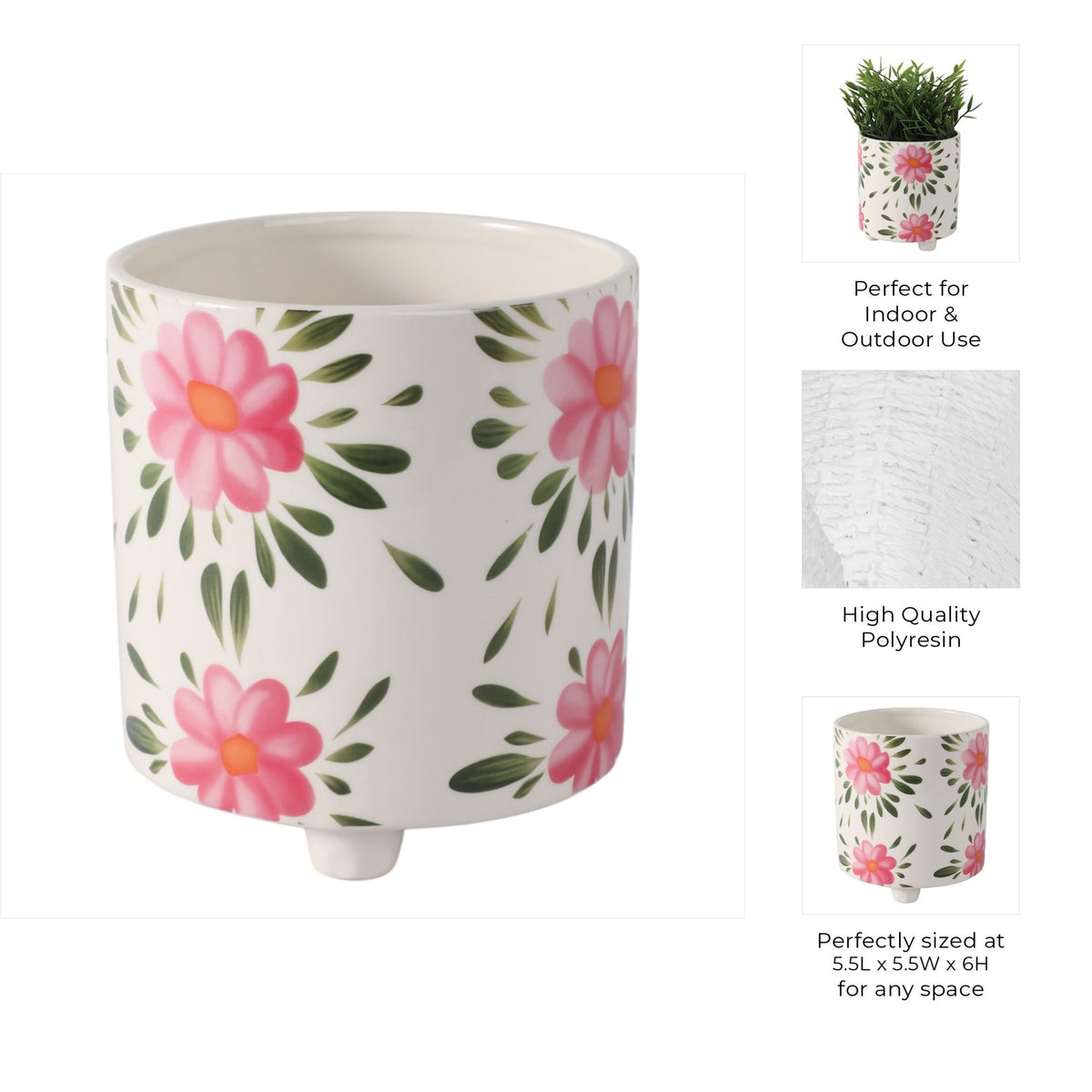 6" Footed Hand Painted Pink Flower Planter, Multi Planter| Sagebrook Home