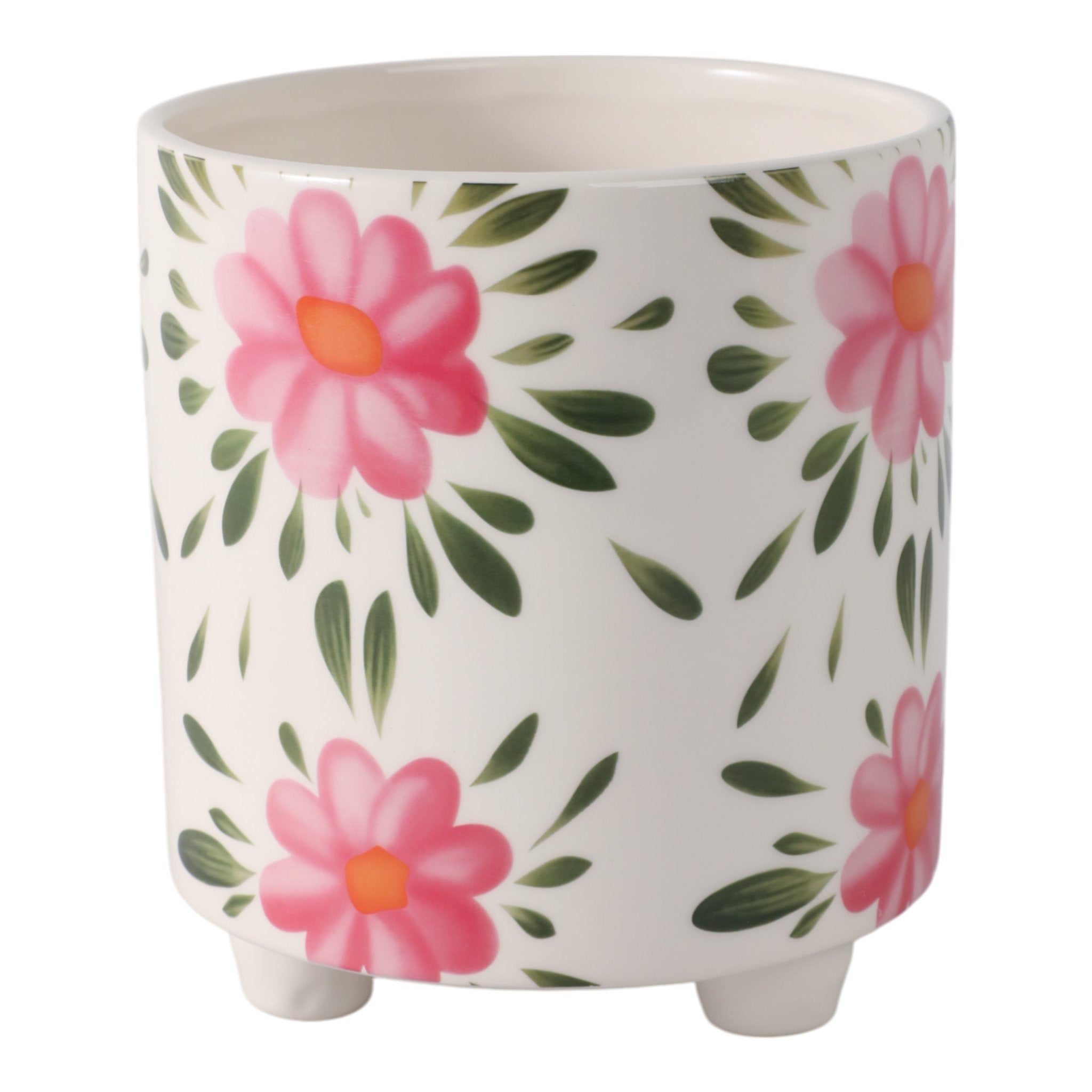 6" Footed Hand Painted Pink Flower Planter, Multi Planter| Sagebrook Home