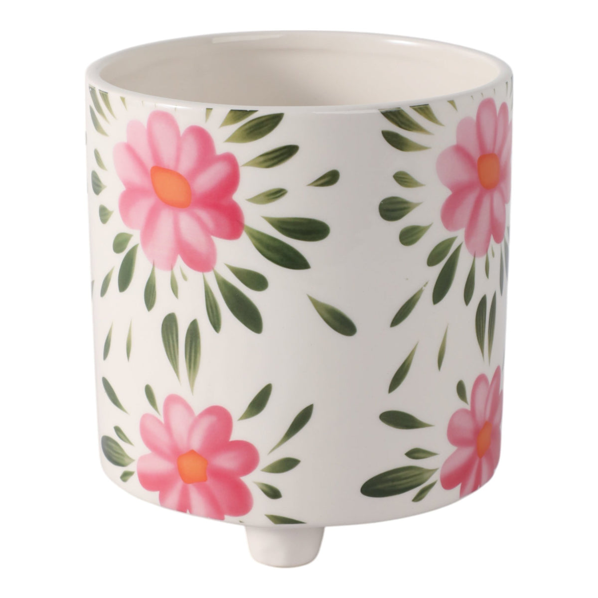 6" Footed Hand Painted Pink Flower Planter, Multi Planter| Sagebrook Home