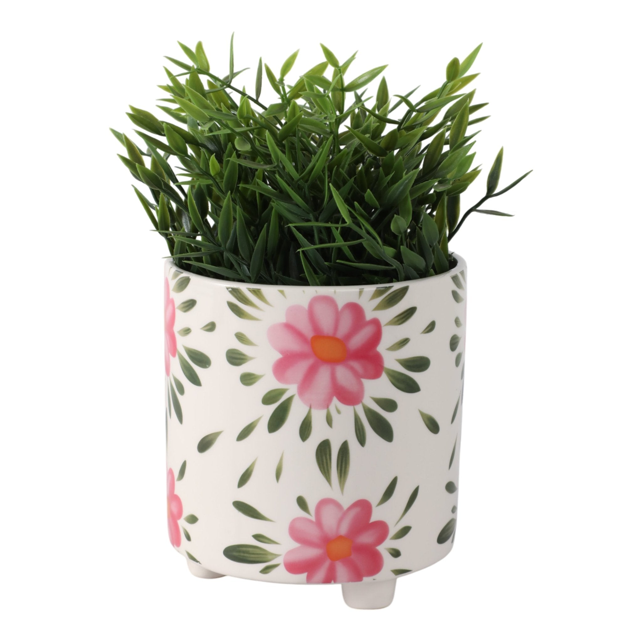 6" Footed Hand Painted Pink Flower Planter, Multi Planter| Sagebrook Home