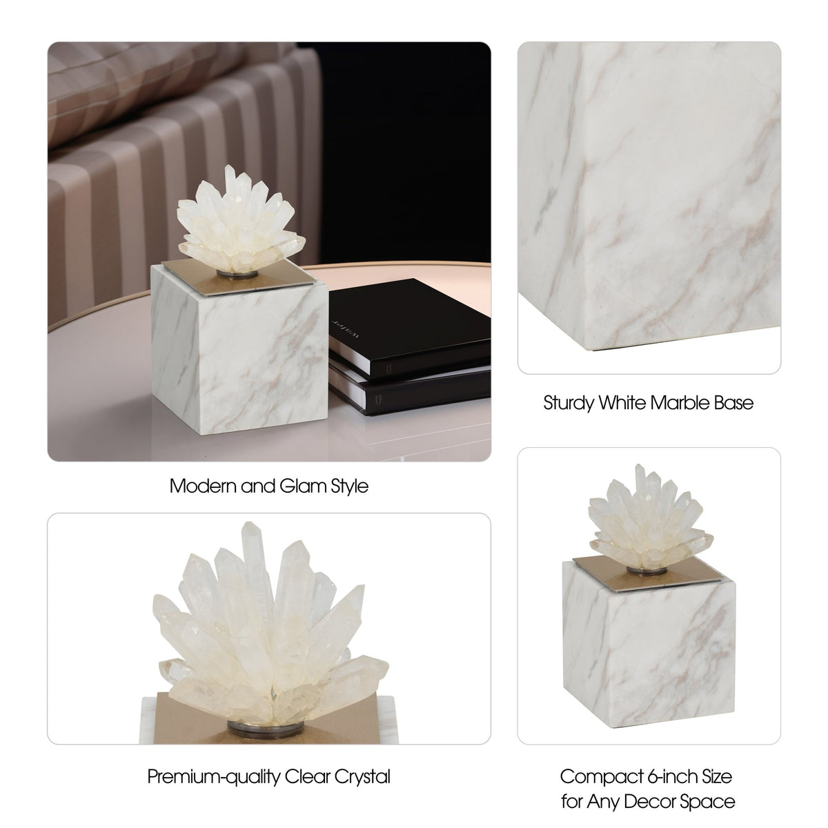 6" Julia Tall Crystal And Marble Block Table Decors| Sagebrook Home
