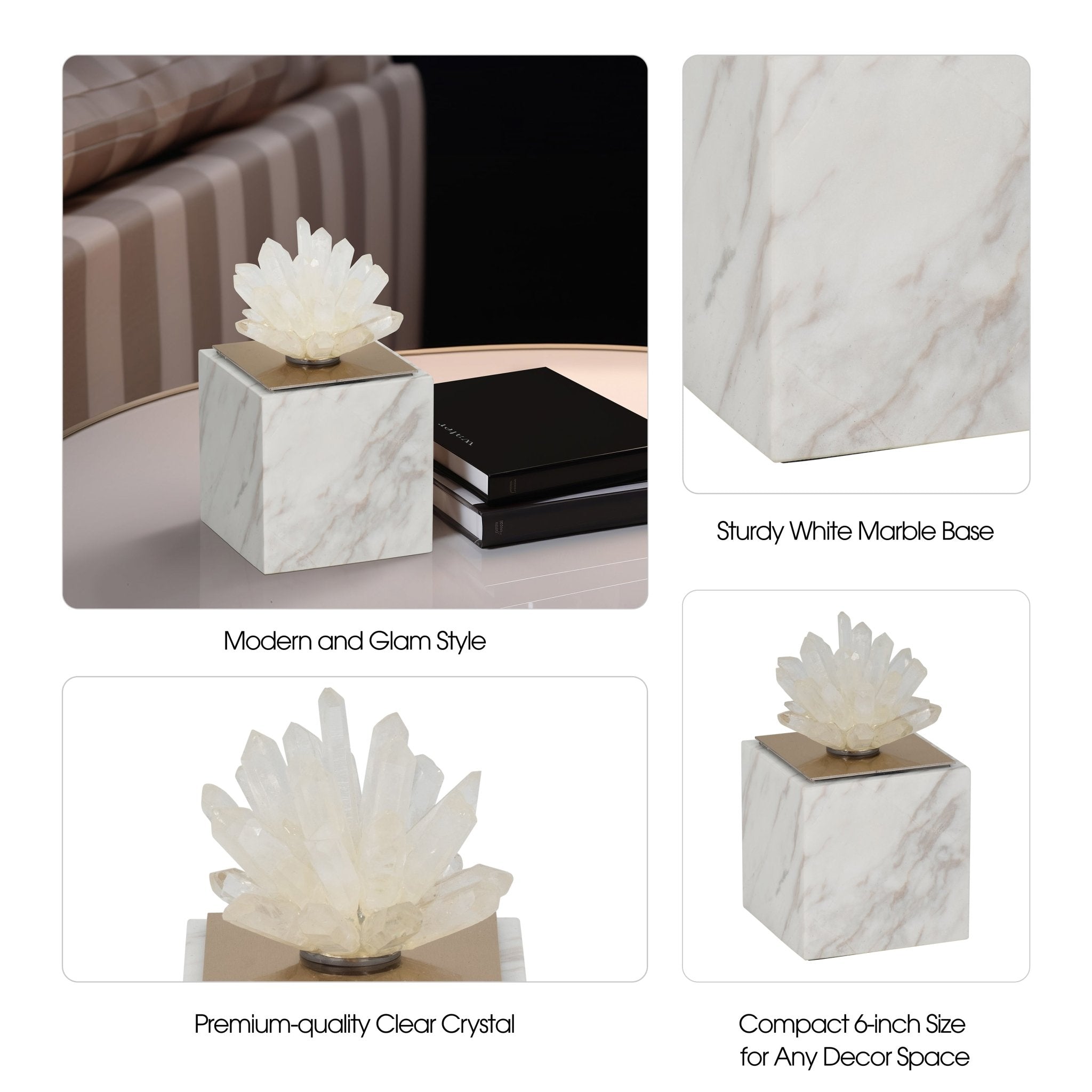 6" Julia Tall Crystal And Marble Block Table Decors| Sagebrook Home