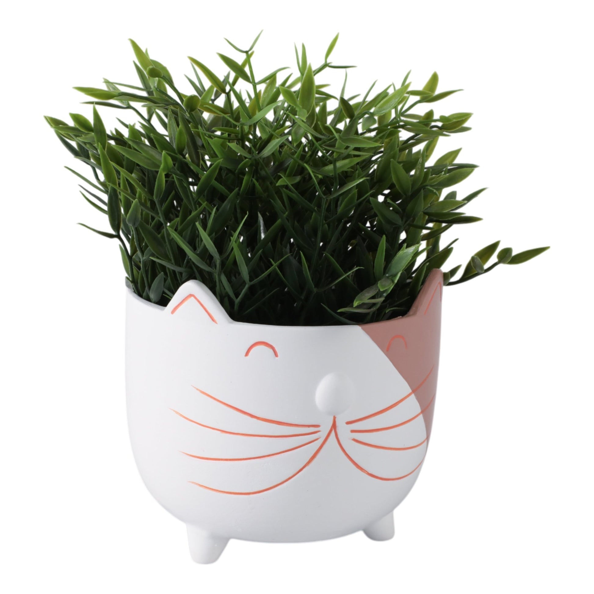 6" Kitty Whiskers Footed Planter, White/tan Planter| Sagebrook Home