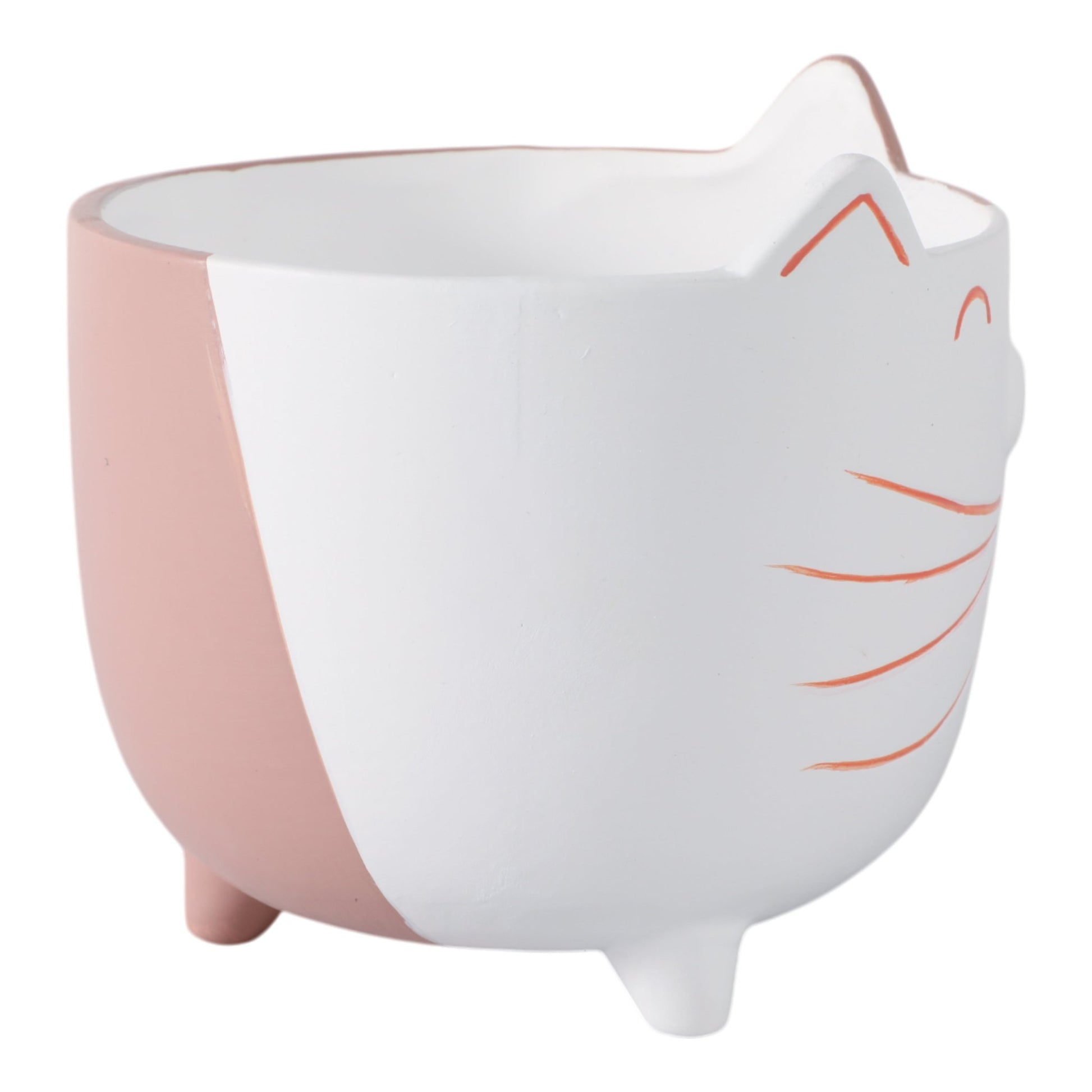 6" Kitty Whiskers Footed Planter, White/tan Planter| Sagebrook Home