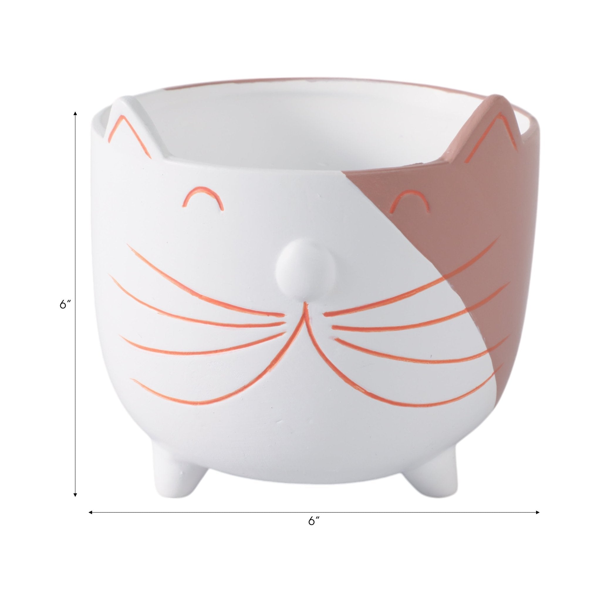 6" Kitty Whiskers Footed Planter, White/tan Planter| Sagebrook Home