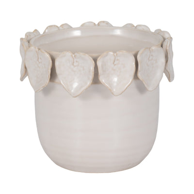 6" Leaf Applique Planter, Cream - Al Rugaib Furniture