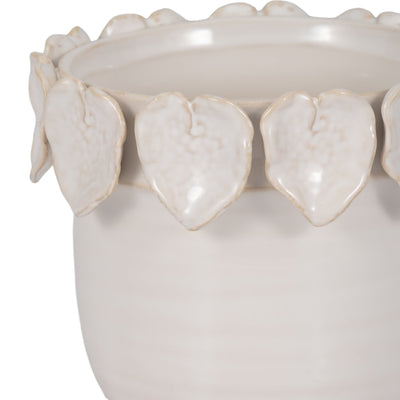 6" Leaf Applique Planter, Cream - Al Rugaib Furniture