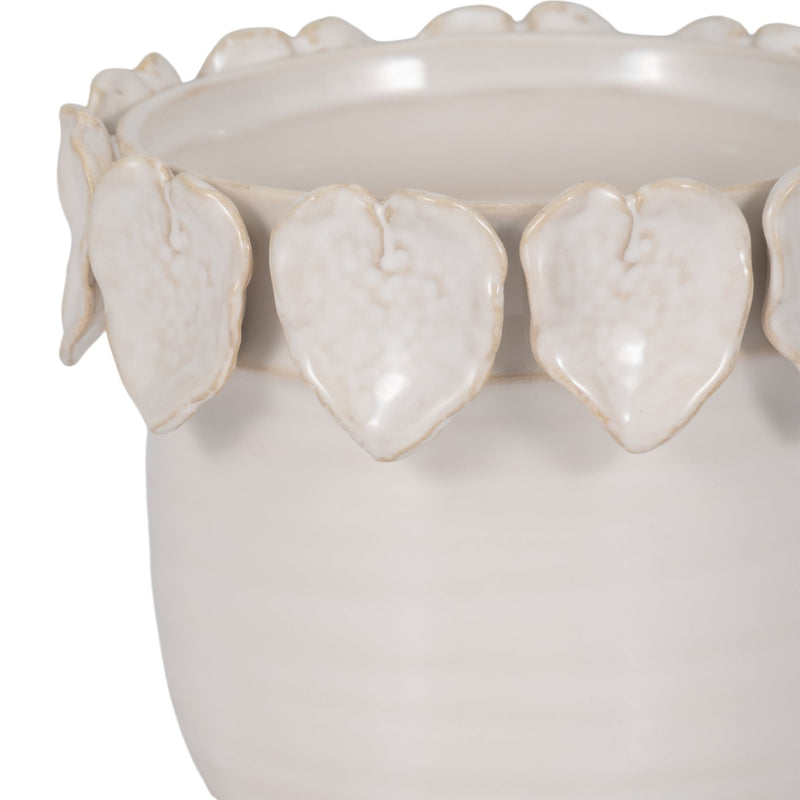 6" Leaf Applique Planter, Cream - Al Rugaib Furniture