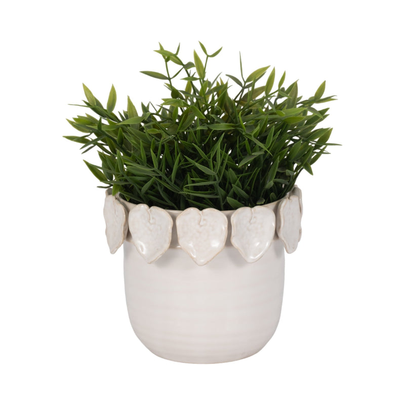 6" Leaf Applique Planter, Cream - Al Rugaib Furniture