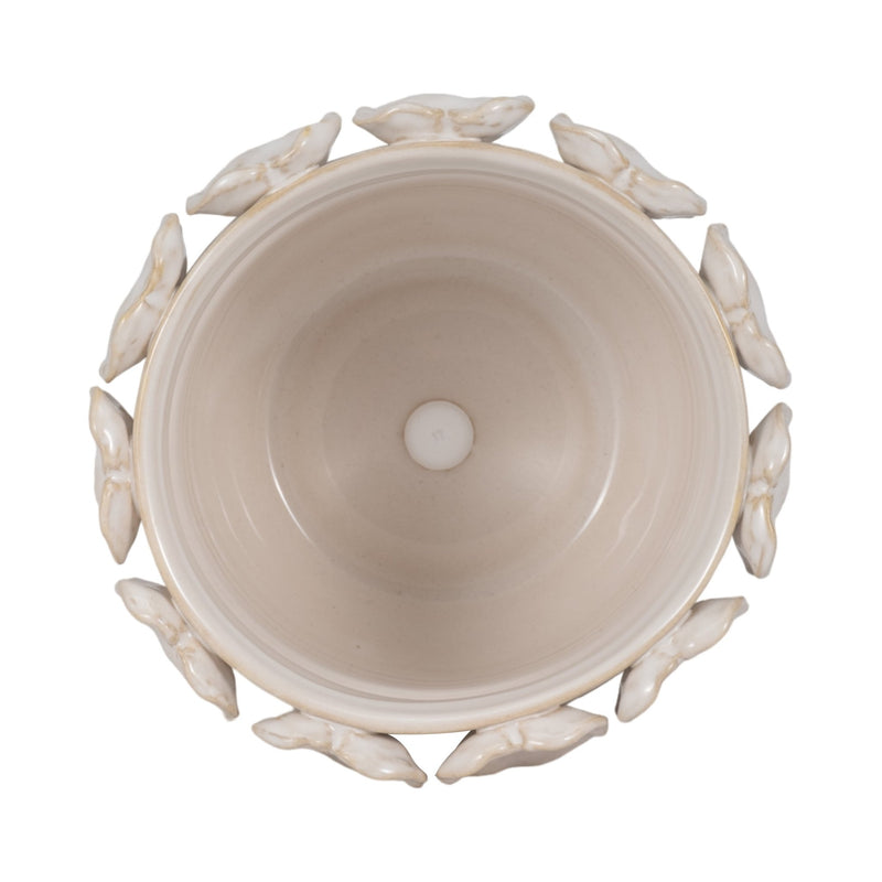 6" Leaf Applique Planter, Cream - Al Rugaib Furniture