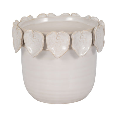 6" Leaf Applique Planter, Cream - Al Rugaib Furniture