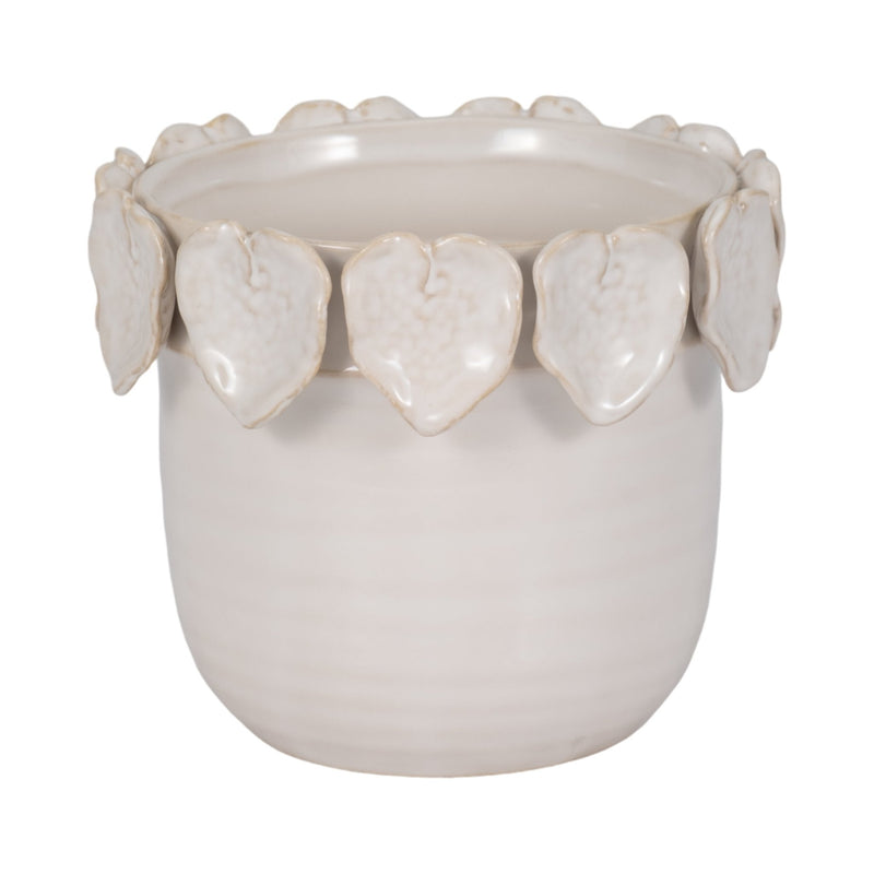 6" Leaf Applique Planter, Cream - Al Rugaib Furniture