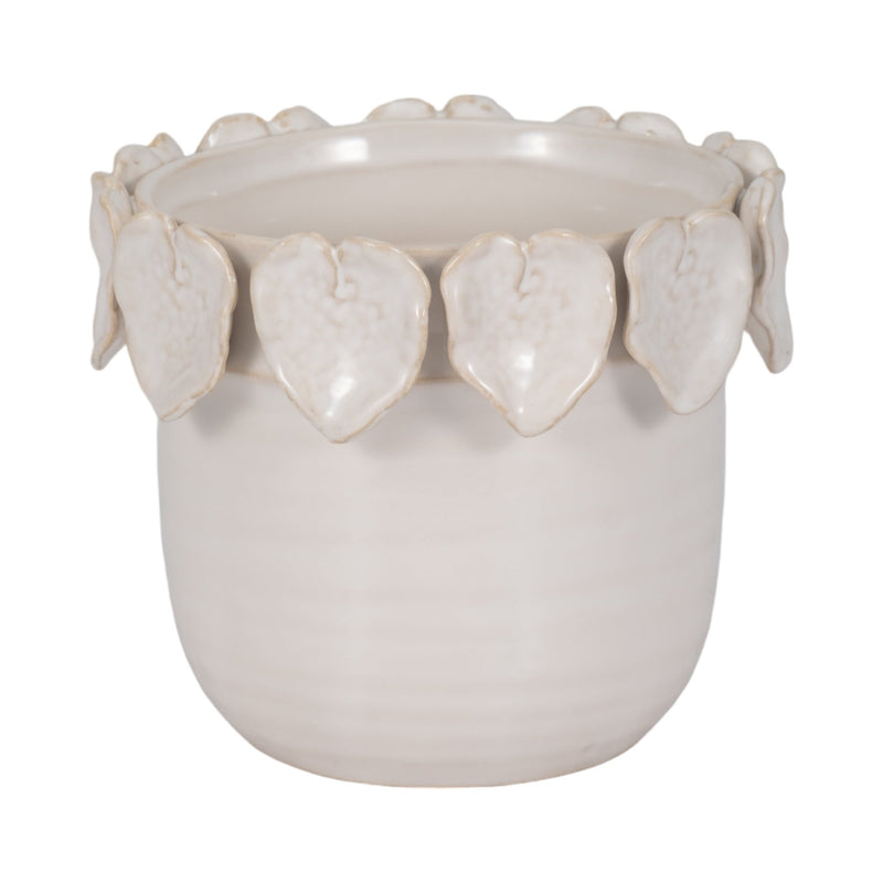 6" Leaf Applique Planter, Cream - Al Rugaib Furniture