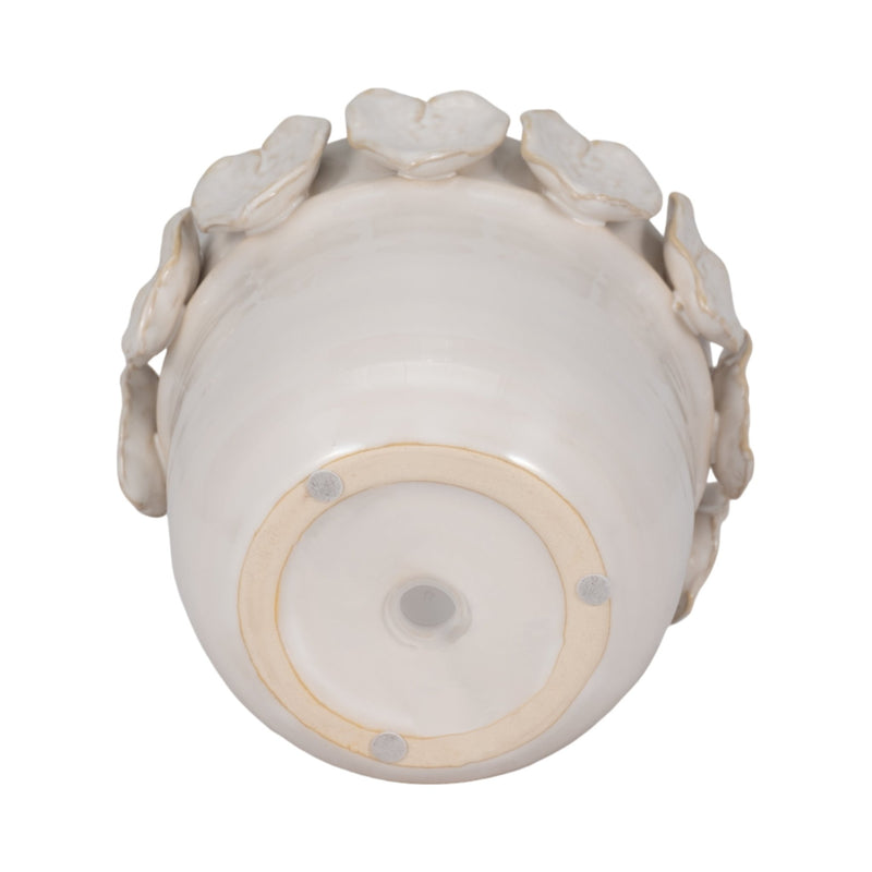 6" Leaf Applique Planter, Cream - Al Rugaib Furniture